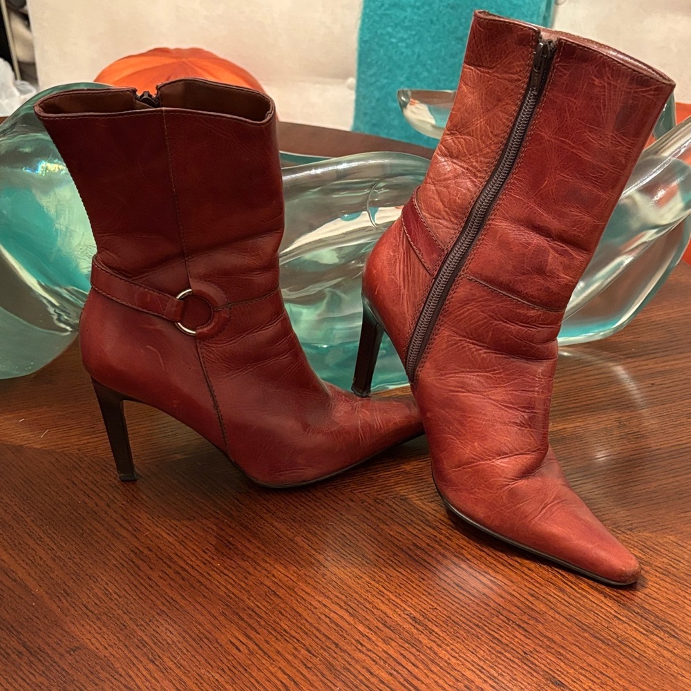 Steve Madden Red Leather Pointed Toe Stiletto Booties
